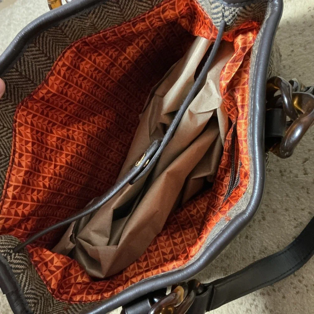 Old Navy Herringbone Bag Dark Academia Tortoise Chain‎ Link Shoulder Bag